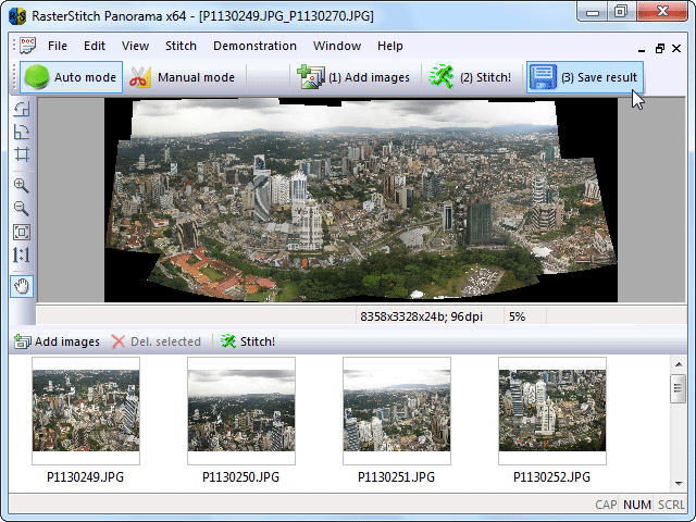 Raster image stitching and panorama creation software.