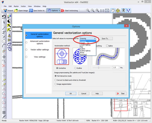 Image vectorization options